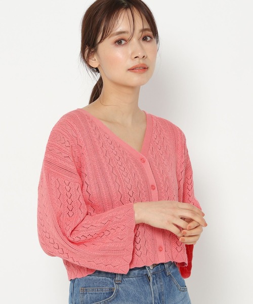 mysty woman(ミスティウーマン)の「MIX透かし編みカーディガン 269713(カーディガン/ボレロ・レディース・ブラック/オフホワイト/ピンク/ライトベージュ・FREE)」の22枚目の写真