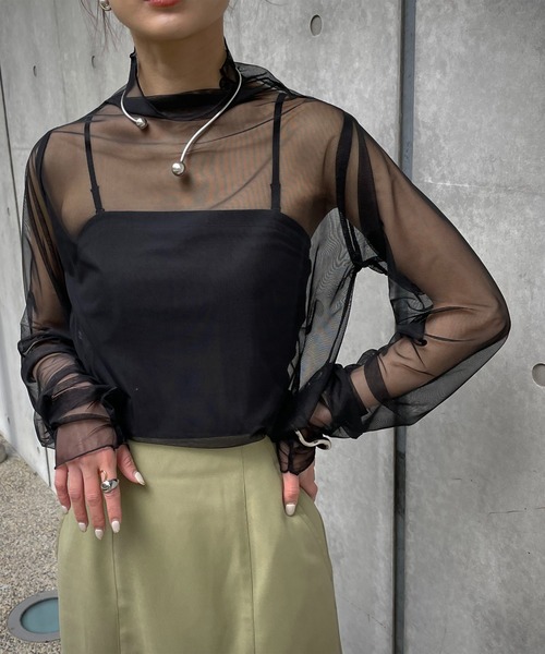 &g'aime(アンジェム)の「【&g'aime】ハイネックシアータートル(Tシャツ/カットソー・レディース・ホワイト/ブラック/ベージュ・FREE)」の3枚目の写真