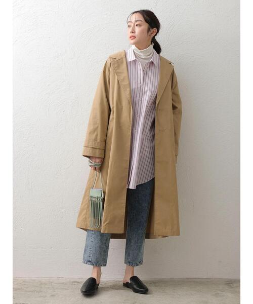 Green Parks(グリーンパークス)の「【花粉防止】 テーラードロングコート(トレンチコート・レディース・ベージュ/イエロー/グリーン・FREE)」の6枚目の写真