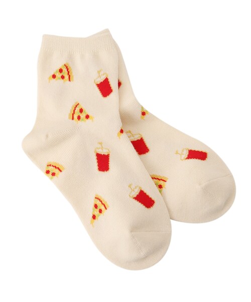 SHOO・LA・RUE（シューラルー）の「◆フード総柄ショート丈ソックス（ソックス/靴下・キッズ・アイボリー系3/ブルー系8/ワイン系5・56/53）」の2枚目の写真
