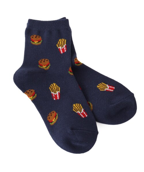 SHOO・LA・RUE（シューラルー）の「◆フード総柄ショート丈ソックス（ソックス/靴下・キッズ・アイボリー系3/ブルー系8/ワイン系5・56/53）」の4枚目の写真