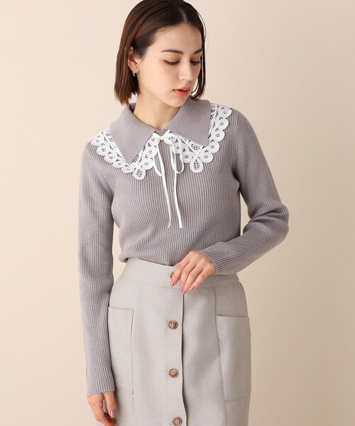 OPAQUE.CLIP（オペークドットクリップ）の「◆レイヤードカラーデザインリブニット（ニット/セーター・レディース・グレー/オフホワイト/グリーン・38）」の2枚目の写真