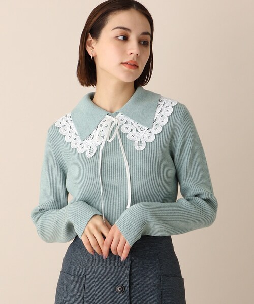 OPAQUE.CLIP（オペークドットクリップ）の「◆レイヤードカラーデザインリブニット（ニット/セーター・レディース・グレー/オフホワイト/グリーン・38）」の3枚目の写真