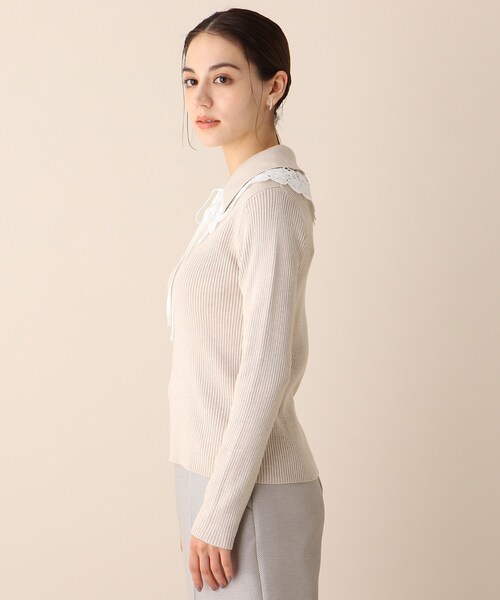 OPAQUE.CLIP（オペークドットクリップ）の「◆レイヤードカラーデザインリブニット（ニット/セーター・レディース・グレー/オフホワイト/グリーン・38）」の5枚目の写真