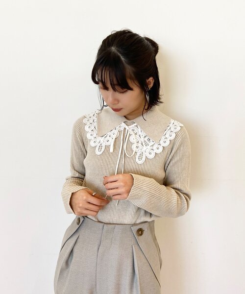 OPAQUE.CLIP（オペークドットクリップ）の「◆レイヤードカラーデザインリブニット（ニット/セーター・レディース・グレー/オフホワイト/グリーン・38）」の22枚目の写真