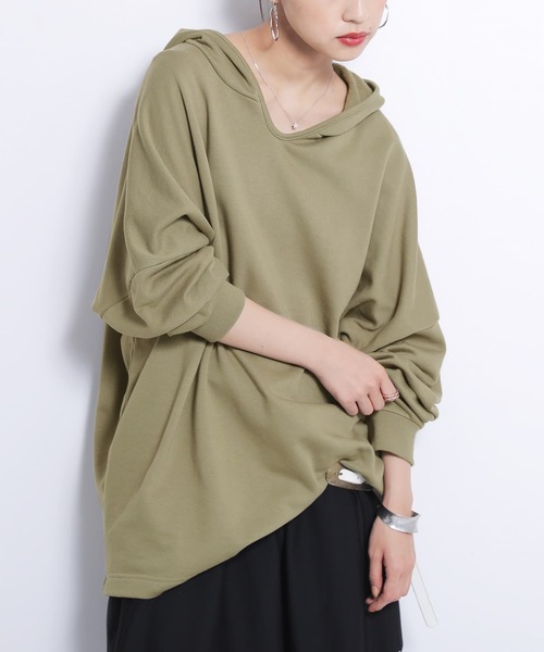 osharewalker（オシャレウォーカー）の「【廃盤】『ゆるラフ裏毛パーカー』（パーカー・レディース・ブラック/ベージュ/ネイビー/レッド/ラベンダー/ライトカーキ/ロイヤルブルー・FREE）」の4枚目の写真