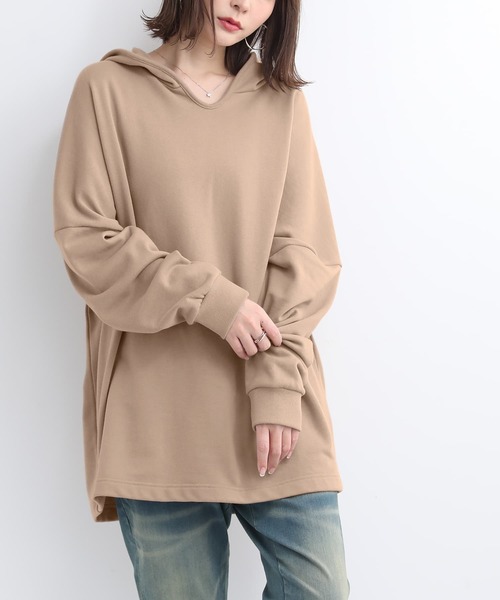 osharewalker（オシャレウォーカー）の「【廃盤】『ゆるラフ裏毛パーカー』（パーカー・レディース・ブラック/ベージュ/ネイビー/レッド/ラベンダー/ライトカーキ/ロイヤルブルー・FREE）」の3枚目の写真