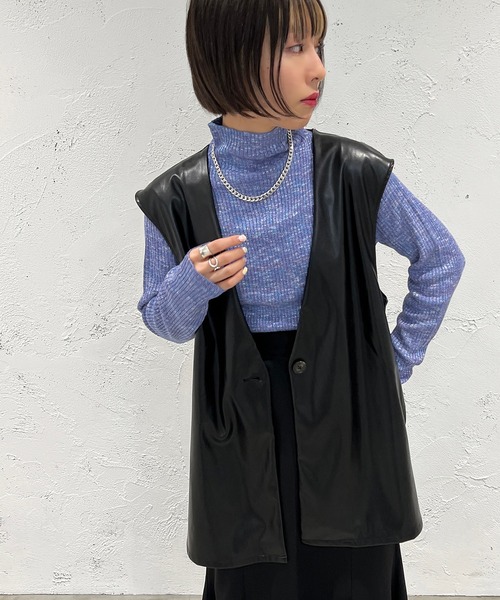 apres jour mignon(アプレジュールミニョン)の「フェイクレザージレ【ZOZOTOWN限定アイテム】(ベスト・レディース・ブラウン系その他/ブラック・フリー/X-LARGE)」の4枚目の写真