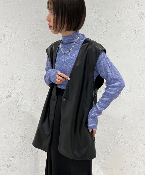 apres jour mignon(アプレジュールミニョン)の「フェイクレザージレ【ZOZOTOWN限定アイテム】(ベスト・レディース・ブラウン系その他/ブラック・フリー/X-LARGE)」の5枚目の写真