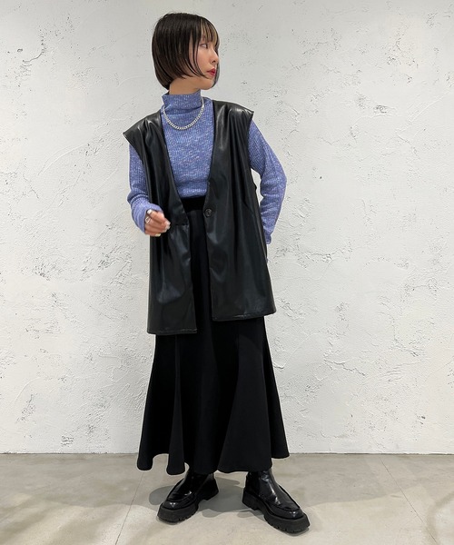 apres jour mignon(アプレジュールミニョン)の「フェイクレザージレ【ZOZOTOWN限定アイテム】(ベスト・レディース・ブラウン系その他/ブラック・フリー/X-LARGE)」の7枚目の写真