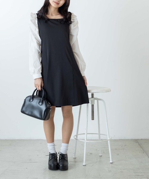 WEGO(ウィゴー)の「WEGO/バックリボンパフスリーブワンピ(ワンピース・レディース・ブラック/ベージュ系その他2・FREE)」の3枚目の写真