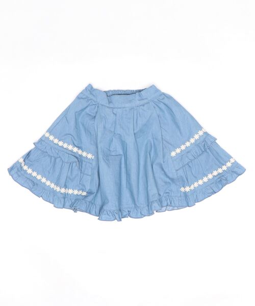 axes femme（アクシーズファム）の「フリル×レースデニムスカパン（デニムパンツ・キッズ・インディゴブルー/ワンウォッシュ・MEDIUM/LARGE/X-LARGE/XX-LARGE/SMALL）」の2枚目の写真
