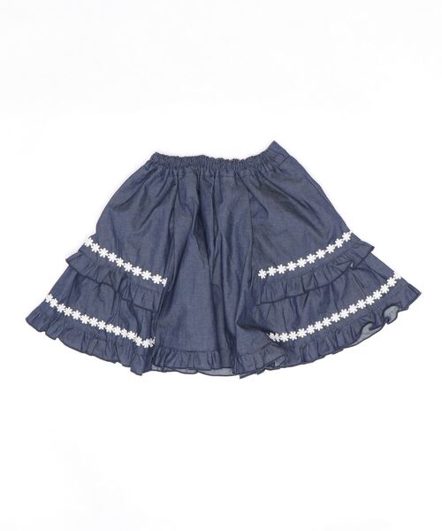 axes femme（アクシーズファム）の「フリル×レースデニムスカパン（デニムパンツ・キッズ・インディゴブルー/ワンウォッシュ・MEDIUM/LARGE/X-LARGE/XX-LARGE/SMALL）」の3枚目の写真