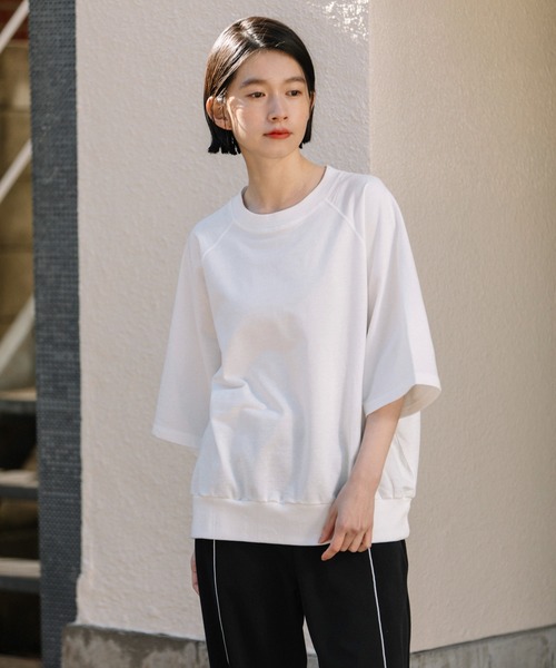 Munich（ミューニック）の「コットンライトインレーワイドTシャツ（Tシャツ/カットソー・レディース・ホワイト/ブラック/カーキ/ピンク/イエロー・FREE）」の2枚目の写真