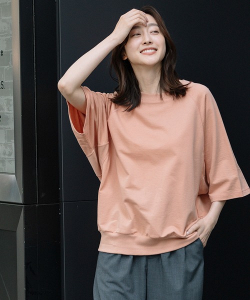 Munich（ミューニック）の「コットンライトインレーワイドTシャツ（Tシャツ/カットソー・レディース・ホワイト/ブラック/カーキ/ピンク/イエロー・FREE）」の5枚目の写真