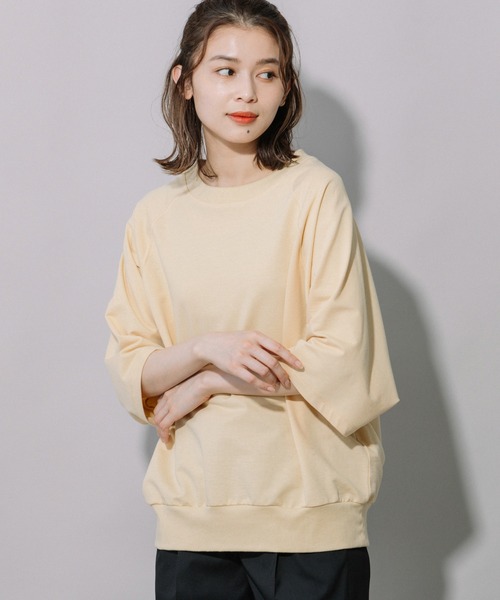 Munich（ミューニック）の「コットンライトインレーワイドTシャツ（Tシャツ/カットソー・レディース・ホワイト/ブラック/カーキ/ピンク/イエロー・FREE）」の4枚目の写真