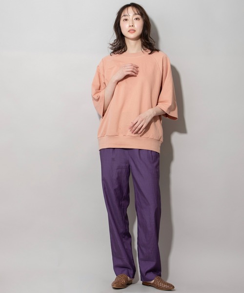 Munich（ミューニック）の「コットンライトインレーワイドTシャツ（Tシャツ/カットソー・レディース・ホワイト/ブラック/カーキ/ピンク/イエロー・FREE）」の6枚目の写真