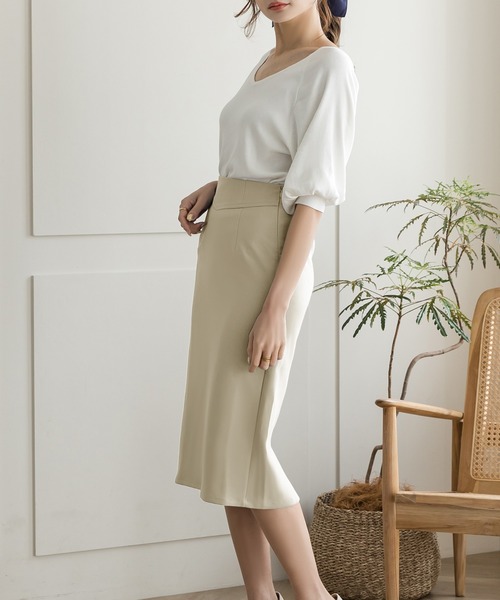 Julia Boutique（ジュリアブティック）の「ミディアム丈・コルセット風タイトスカート/22041（スカート・レディース・ブラック/ライトベージュ/ピンク/ブルー/ベージュ・MEDIUM）」の6枚目の写真