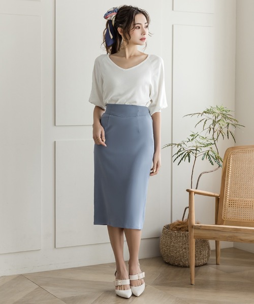 Julia Boutique（ジュリアブティック）の「ミディアム丈・コルセット風タイトスカート/22041（スカート・レディース・ブラック/ライトベージュ/ピンク/ブルー/ベージュ・MEDIUM）」の7枚目の写真