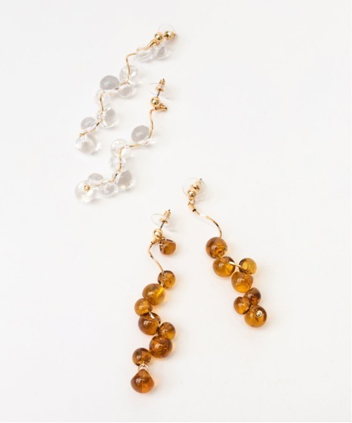 RANDA（ランダ）の「ウェーブクリアビーズピアス（ピアス（両耳用）・レディース・ブラウン/クリア・FREE）」の5枚目の写真