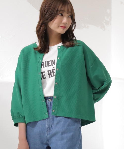 Honeys（ハニーズ）の「スナップ釦カーデ（カーディガン/ボレロ・レディース・ホワイト/ブラック/グリーン/杢グレー/オレンジ系その他・S/M/L）」の4枚目の写真