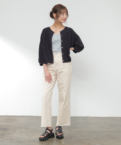 Honeys（ハニーズ）の「スナップ釦カーデ（カーディガン/ボレロ・レディース・ホワイト/ブラック/グリーン/杢グレー/オレンジ系その他・S/M/L）」の12枚目の写真