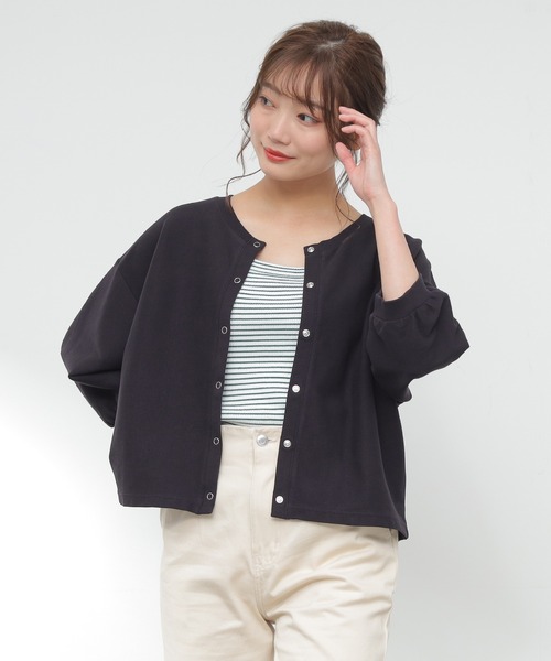 Honeys（ハニーズ）の「スナップ釦カーデ（カーディガン/ボレロ・レディース・ホワイト/ブラック/グリーン/杢グレー/オレンジ系その他・S/M/L）」の14枚目の写真