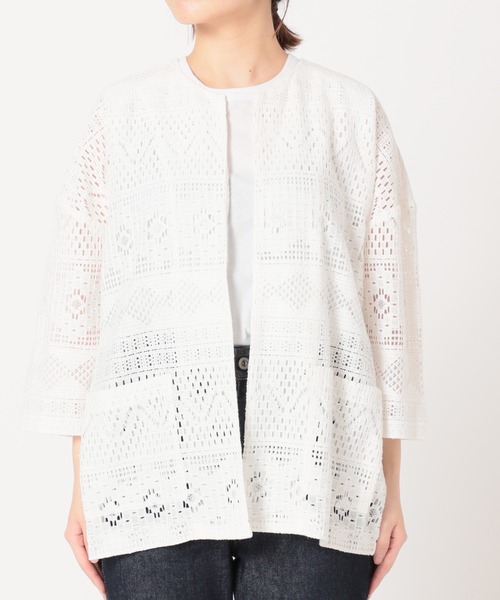 SLOBE IENA（スローブイエナ）の「レースノーカラー（ノーカラージャケット・レディース・ホワイト/グリーン・FREE）」の16枚目の写真