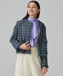 TOMORROWLAND | カラーミックスツイード ノーカラージャケット(ノーカラージャケット)