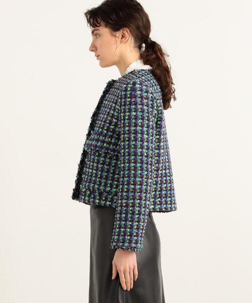 TOMORROWLAND （トゥモローランド）の「カラーミックスツイード ノーカラージャケット（ノーカラージャケット・レディース・パープル系その他4・36）」の6枚目の写真