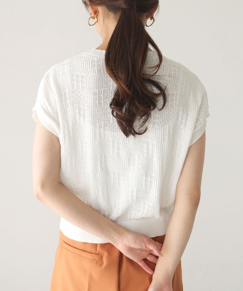 HER CLOSET(ハークローゼット)の「【shemoshelly】フレンチスリーブ透かし編みニット(ニット/セーター・レディース・ブラック/オフホワイト/グリーン/グレイッシュベージュ・M)」の7枚目の写真