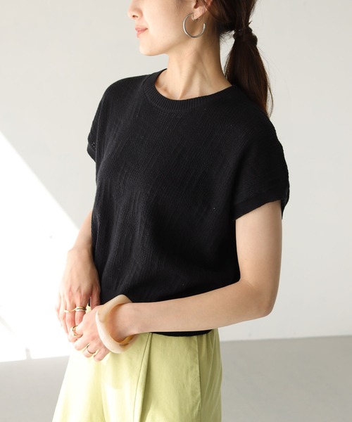 HER CLOSET(ハークローゼット)の「【shemoshelly】フレンチスリーブ透かし編みニット(ニット/セーター・レディース・ブラック/オフホワイト/グリーン/グレイッシュベージュ・M)」の11枚目の写真