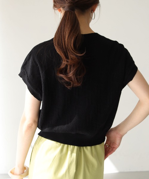 HER CLOSET(ハークローゼット)の「【shemoshelly】フレンチスリーブ透かし編みニット(ニット/セーター・レディース・ブラック/オフホワイト/グリーン/グレイッシュベージュ・M)」の12枚目の写真