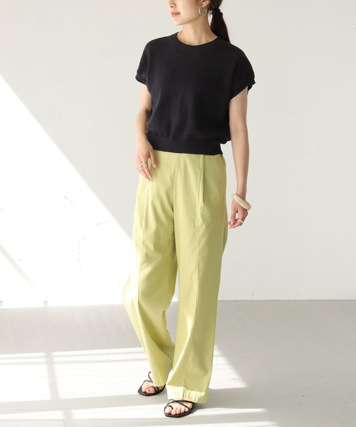 HER CLOSET(ハークローゼット)の「【shemoshelly】フレンチスリーブ透かし編みニット(ニット/セーター・レディース・ブラック/オフホワイト/グリーン/グレイッシュベージュ・M)」の14枚目の写真