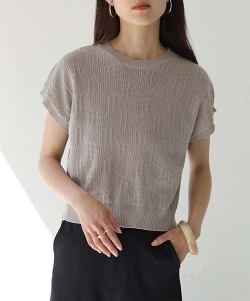 HER CLOSET(ハークローゼット)の「【shemoshelly】フレンチスリーブ透かし編みニット(ニット/セーター・レディース・ブラック/オフホワイト/グリーン/グレイッシュベージュ・M)」の22枚目の写真