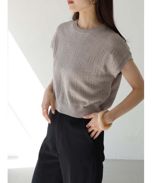HER CLOSET(ハークローゼット)の「【shemoshelly】フレンチスリーブ透かし編みニット(ニット/セーター・レディース・ブラック/オフホワイト/グリーン/グレイッシュベージュ・M)」の17枚目の写真