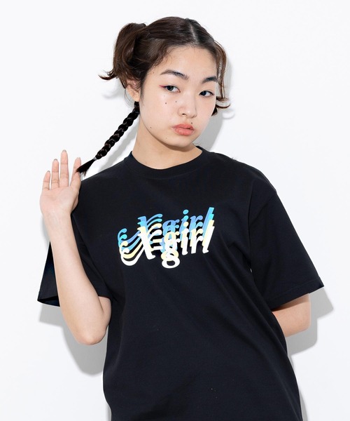 X-girl(エックスガール)の「FOUR LOGOS S/S TEE(Tシャツ/カットソー・レディース・ホワイト/ブラック・S/M/L/XL)」の2枚目の写真
