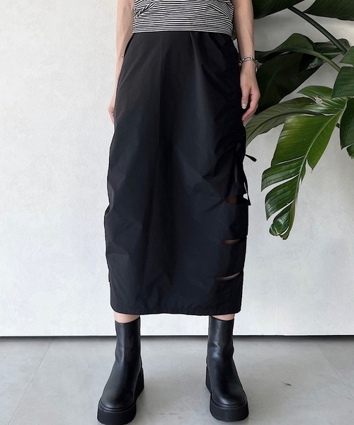 musubore シャーリングリボンスカート 新品 フリーサイズ musubore