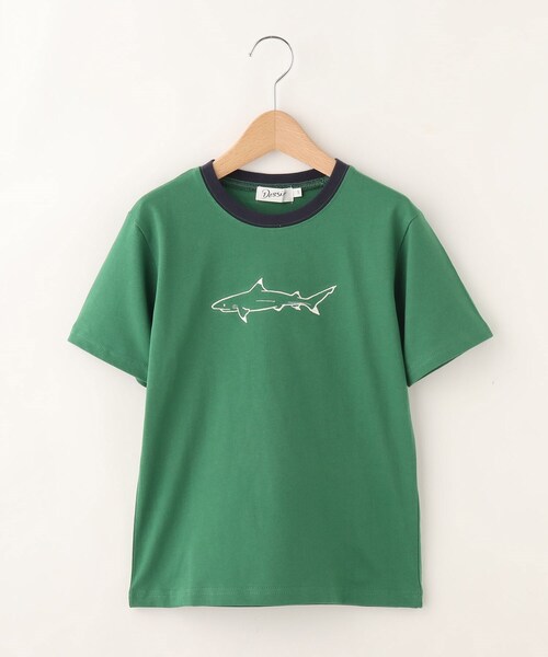 Dessin(デッサン)の「◆天竺シャーク刺しゅうTシャツ(Tシャツ/カットソー・キッズ・グリーン/ダークオレンジ/ブルー・10/11/12/13/14)」の1枚目の写真