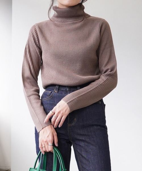 IAMUSE(アイアミューズ)の「タートルネックリブニットトップス S0581【IAMUSE】(ニット/セーター・レディース・オフホワイト/グレー/ベージュ/ブラック/モカ・L/M)」の5枚目の写真