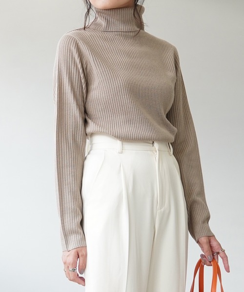 IAMUSE(アイアミューズ)の「タートルネックリブニットトップス S0581【IAMUSE】(ニット/セーター・レディース・オフホワイト/グレー/ベージュ/ブラック/モカ・L/M)」の6枚目の写真