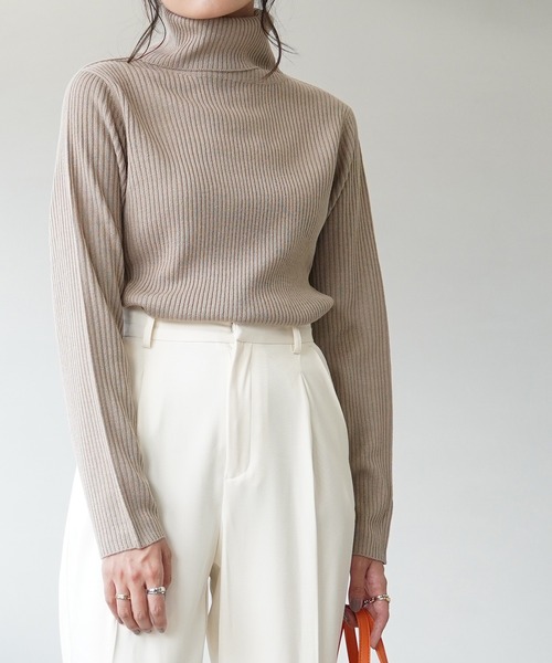 IAMUSE(アイアミューズ)の「タートルネックリブニットトップス S0581【IAMUSE】(ニット/セーター・レディース・オフホワイト/グレー/ベージュ/ブラック/モカ・L/M)」の9枚目の写真