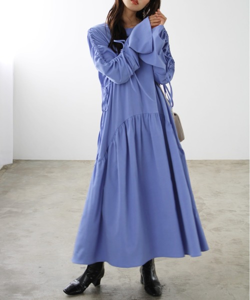 GeeRA(ジーラ)の「シャーリングワンピース(ワンピース・レディース・パープル/ブラック・LARGE/MEDIUM)」の1枚目の写真