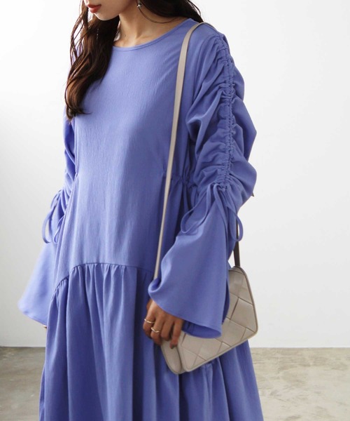 GeeRA(ジーラ)の「シャーリングワンピース(ワンピース・レディース・パープル/ブラック・LARGE/MEDIUM)」の5枚目の写真