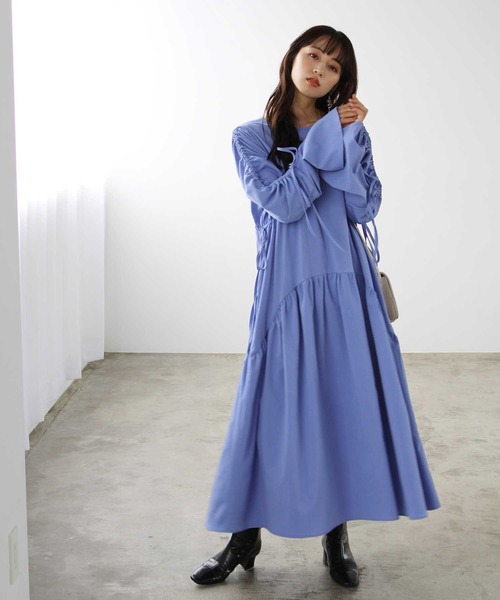 GeeRA(ジーラ)の「シャーリングワンピース(ワンピース・レディース・パープル/ブラック・LARGE/MEDIUM)」の4枚目の写真