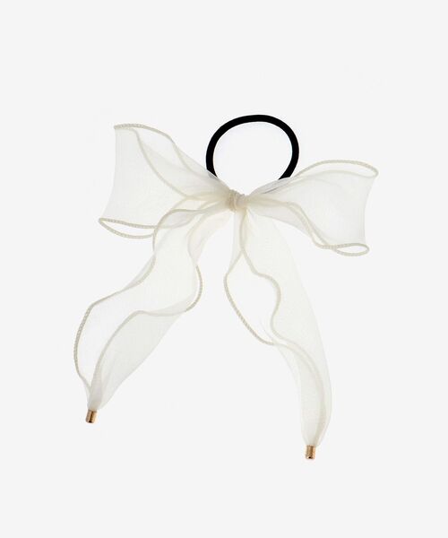 MAJESTIC LEGON（マジェスティックレゴン）の「クリアリボンヘアアクセ（ヘアゴム・レディース・ブラック/ベージュ/オフホワイト・FREE）」の6枚目の写真