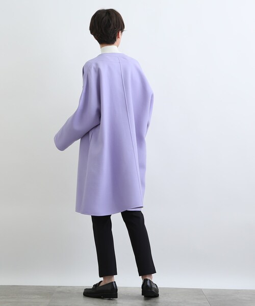 INDIVIインディヴィダークネイビー ウールリバーノーカラーコート INDIVIインディヴィダークネイビー ウールリバーノーカラーコート