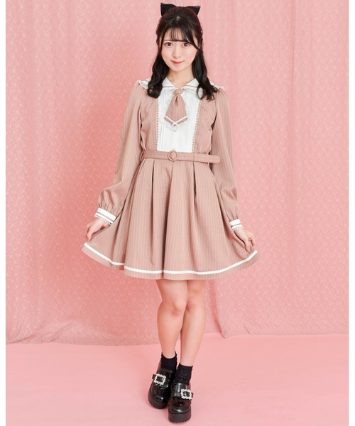 大人気完売品　シークレットハニー　ネクタイ付プリーツワンピース　グレー シークレットハニー Secret Honey ネクタイ付プリーツワンピース