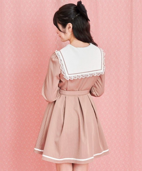 Secret Honey(シークレットハニー)の「ネクタイ付ストライプワンピース(ワンピース・レディース・ブラック/グレー/ピンク/ダークブラック・MEDIUM)」の10枚目の写真