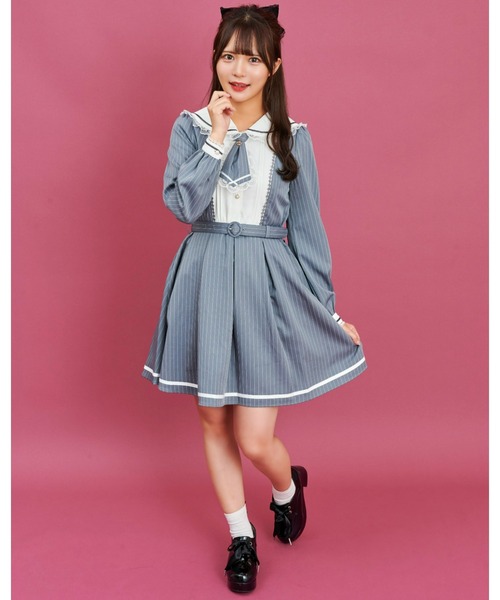 Secret Honey(シークレットハニー)の「ネクタイ付ストライプワンピース(ワンピース・レディース・ブラック/グレー/ピンク/ダークブラック・MEDIUM)」の8枚目の写真
